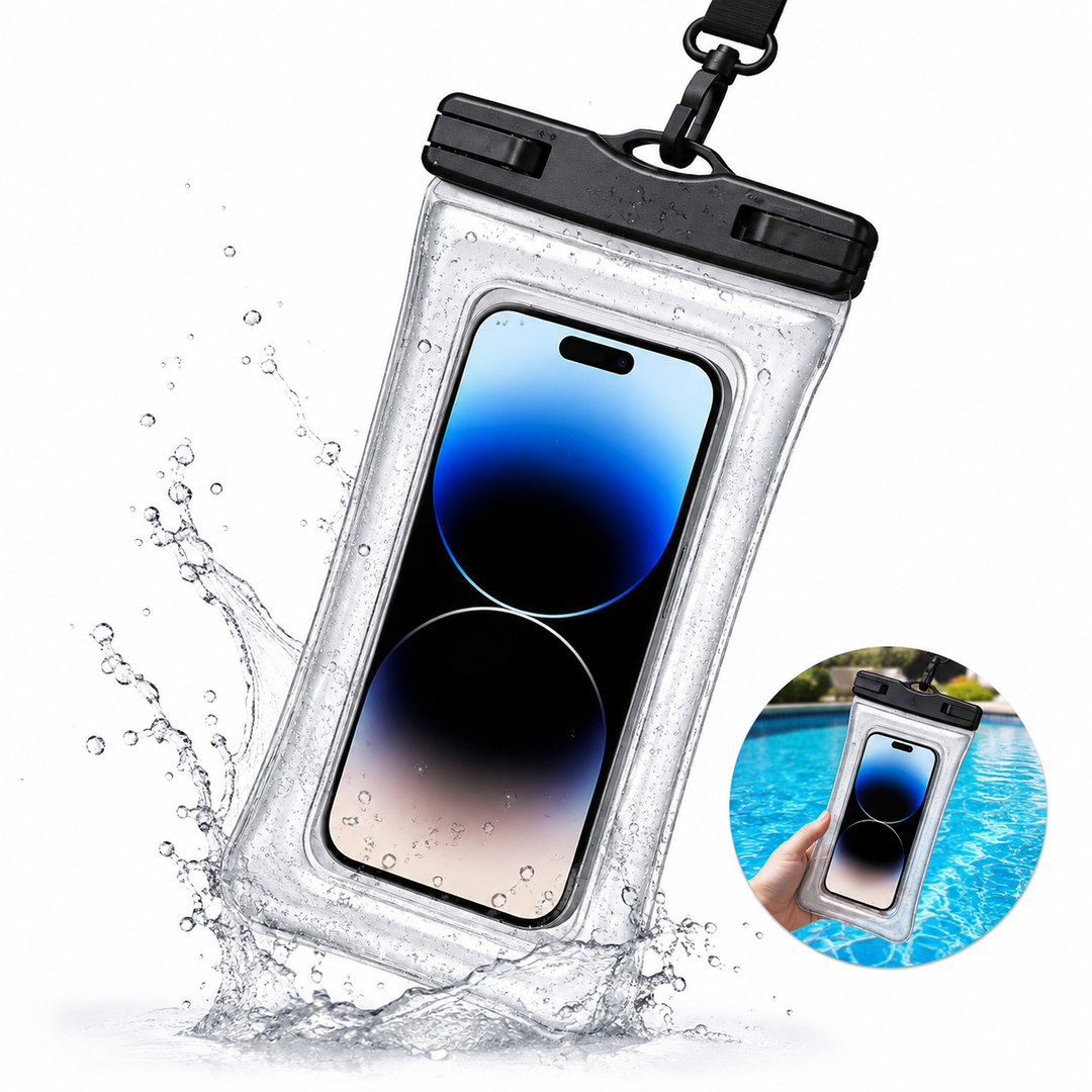 Waterproof transparent touch-sensitive phone pouch with adjustable lanyard secure locking Bowlift