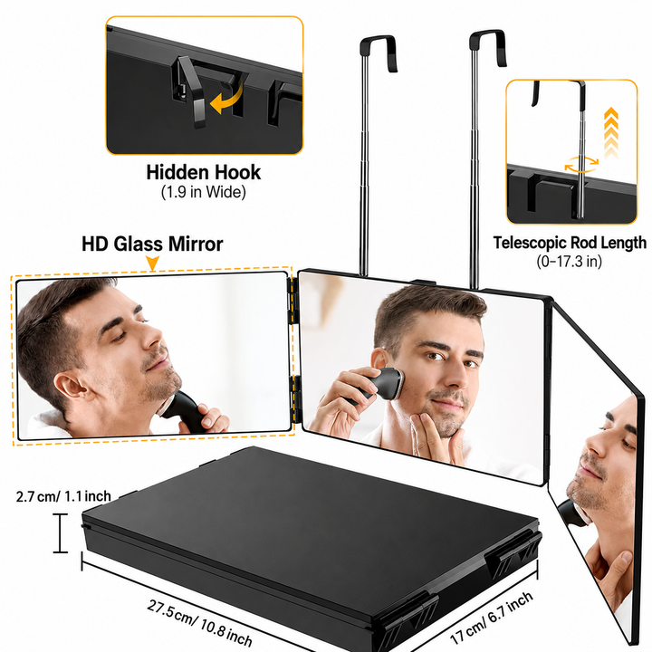Adjustable Over-The-Door Hanging Mirror With Telescopic Stainless Steel Hooks Bowlift