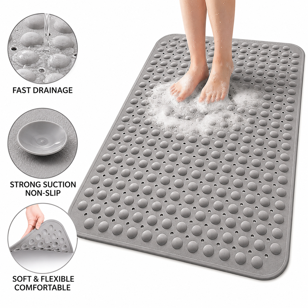 Textured Anti-Slip Bath Mat With Raised Drainage Nodules Bowlift