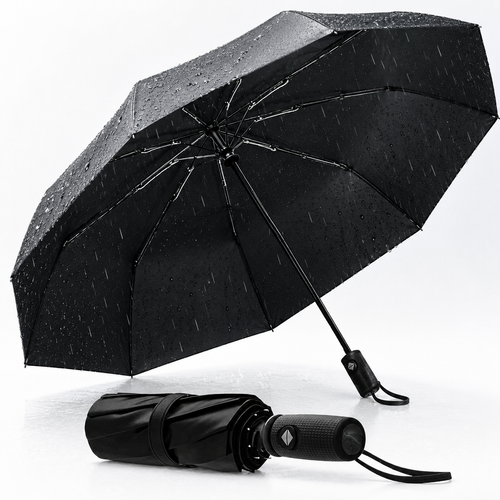 Compact automatic windproof travel umbrella with fiberglass ribs and ergonomic handle Bowlift