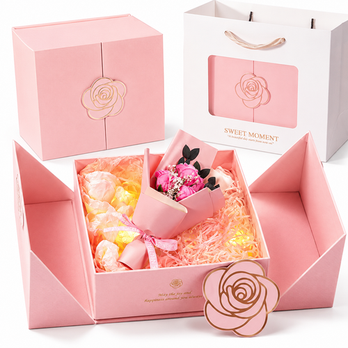 Luxurious rose-emblem gift box set with matching carry bag and magnetic closure Bowlift