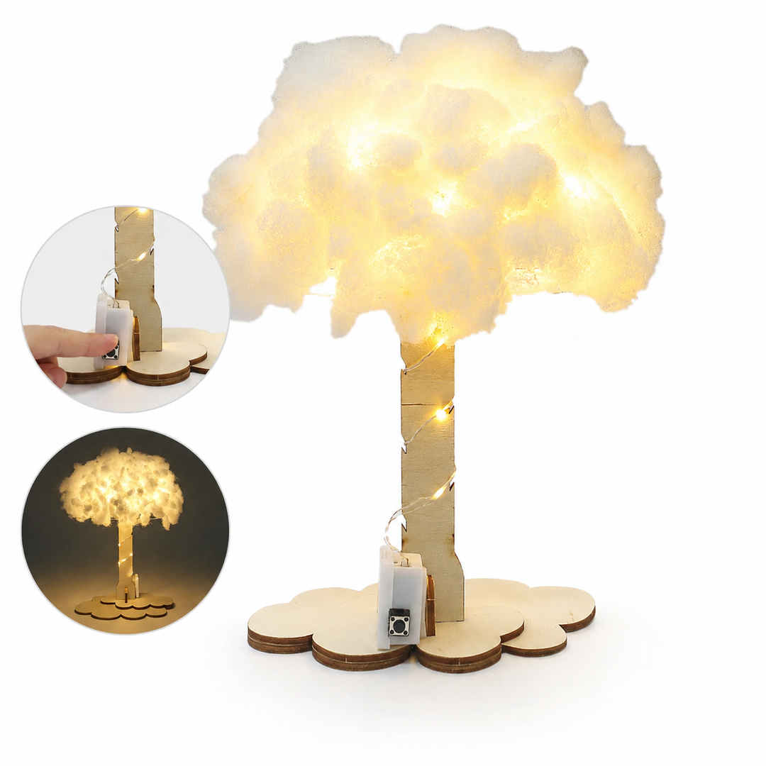 Handmade cloud LED night lamp with wooden base and cotton shade Bowlift