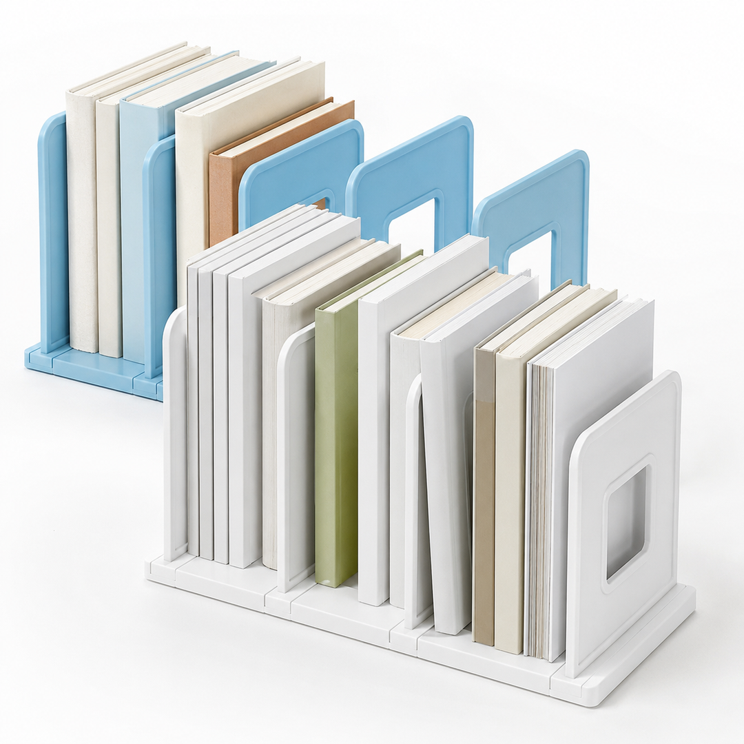 Modular multipurpose rack with adjustable dividers for plates and books Bowlift