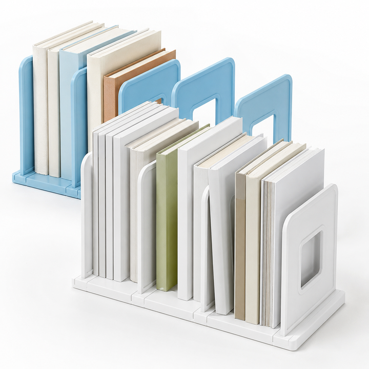 Modular multipurpose rack with adjustable dividers for plates and books Bowlift