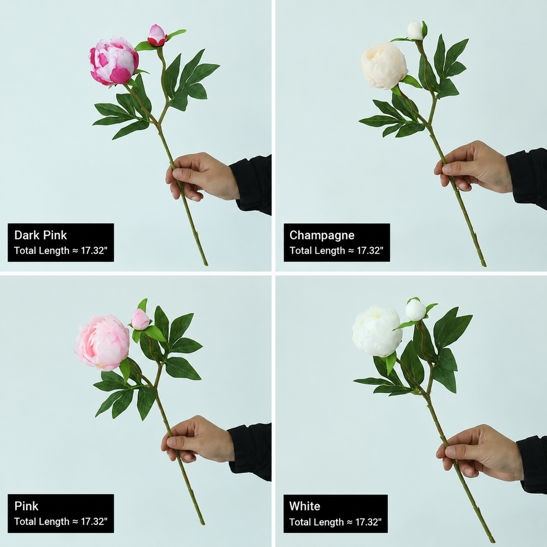 Realistic silk peony stem with buds and flexible long stem Bowlift