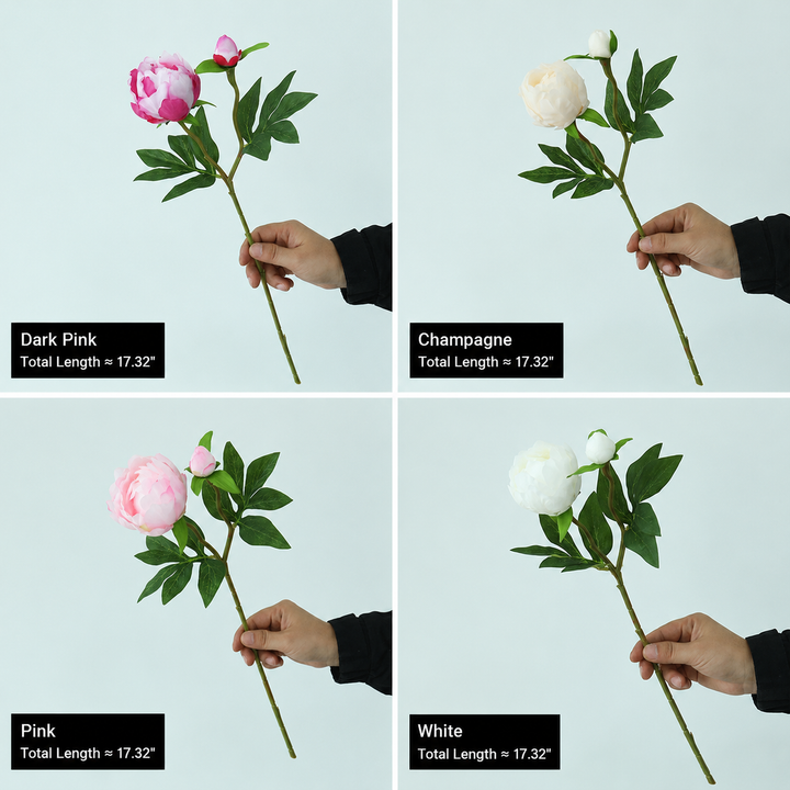 Realistic silk peony stem with buds and flexible long stem Bowlift