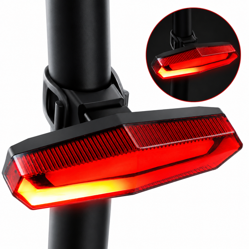 Rechargeable wireless bicycle rear LED safety light with remote control and universal mount kit Bowlift