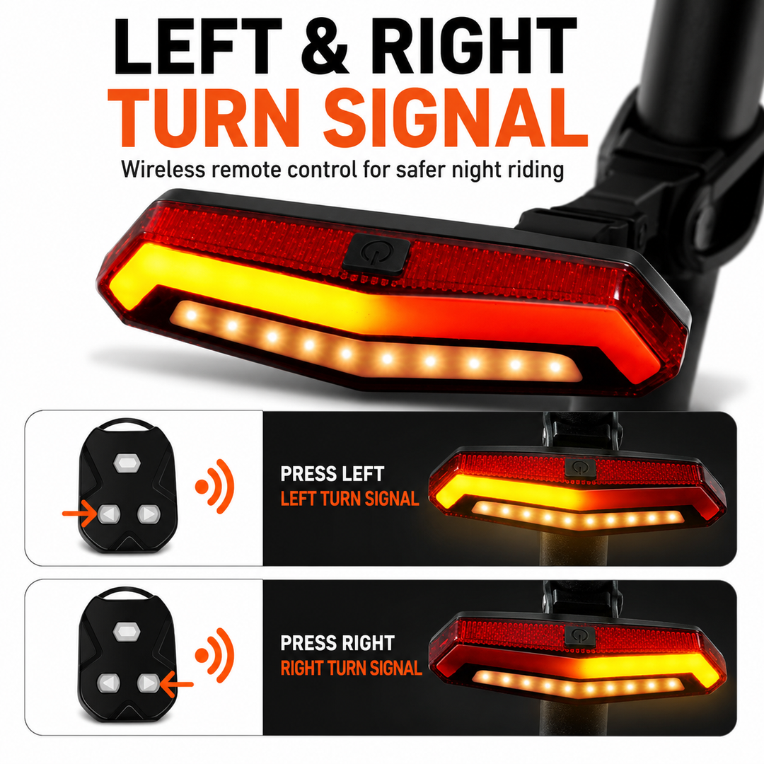 Rechargeable wireless bicycle rear LED safety light with remote control and universal mount kit Bowlift