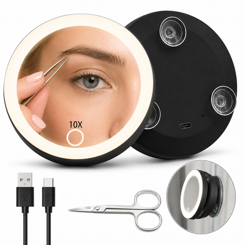 TenX LED Suction Magnifying Makeup Mirror with Touch Sensor USB Rechargeable Portable Bowlift