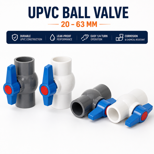 uPVC inline ball valve with ergonomic lever handle and female threaded connections Bowlift