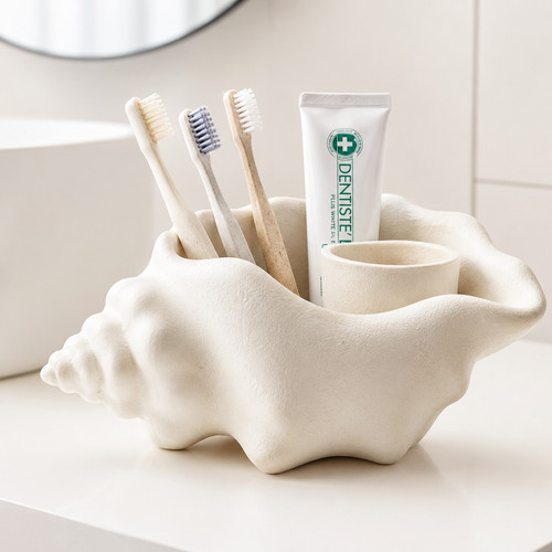Small Ceramic Conch Shell Bathroom Organizer Bowlift