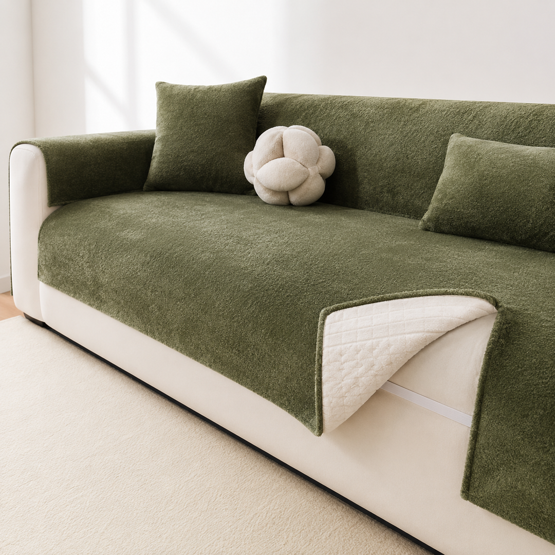 Stretch fitted reversible sofa slipcover with non slip backing and plush microfleece Bowlift