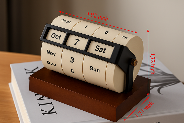 BowLift | Vintage Wooden Perpetual Flip Calendar – Reusable Rotary Countdown Desk Display