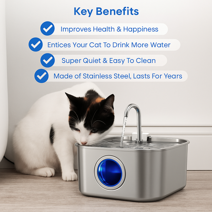 BowLift | Felindra Cat Drinking Fountain Made of Stainless Steel | Flowing Water for Better Hydration | Quiet & Hygienic | 2.5 L Capacity