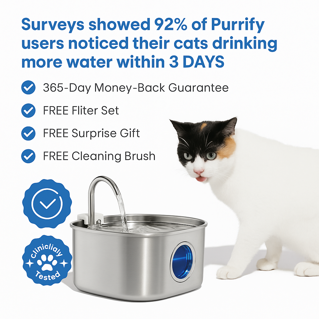 BowLift | Felindra Cat Drinking Fountain Made of Stainless Steel | Flowing Water for Better Hydration | Quiet & Hygienic | 2.5 L Capacity