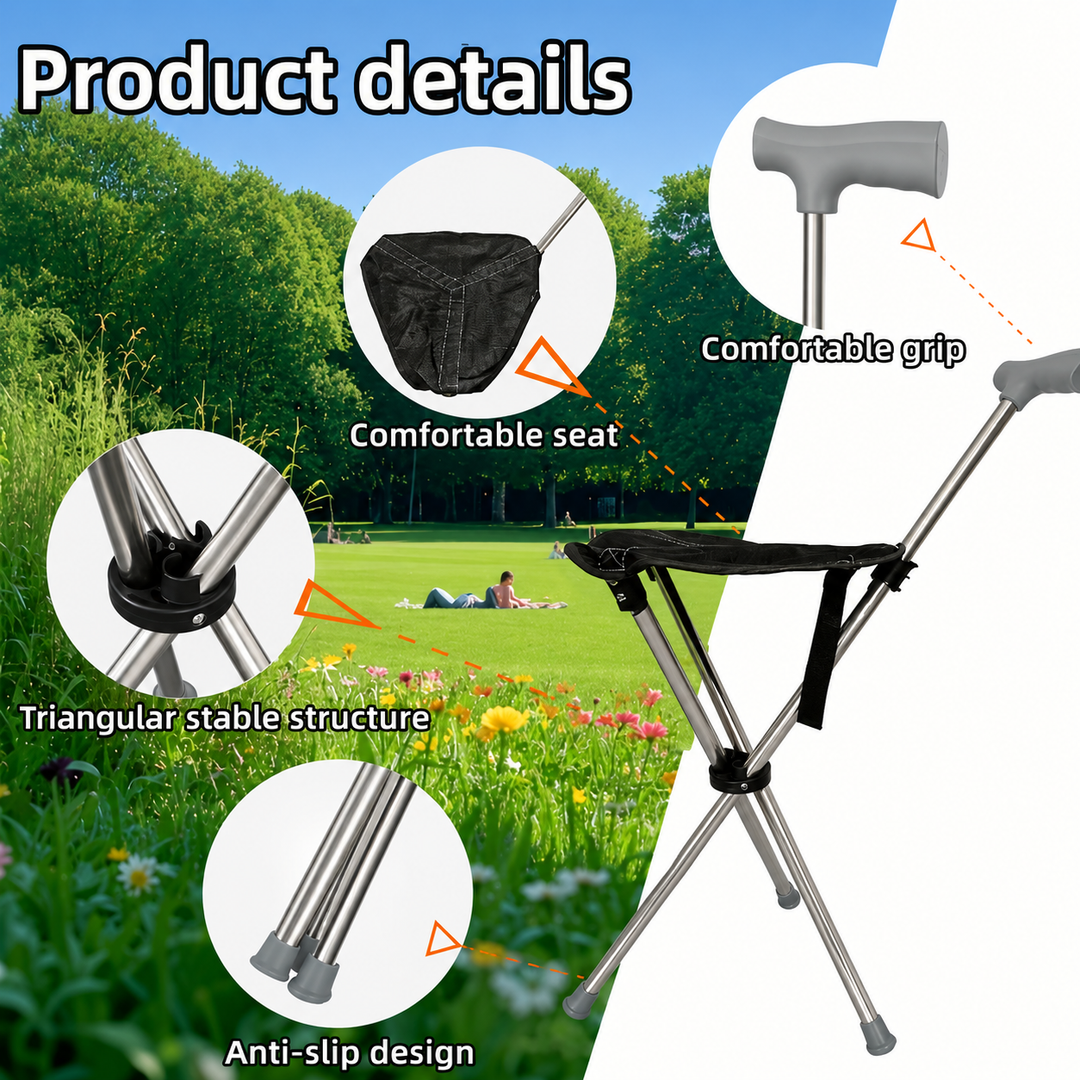 2-in-1 Walking Stick with Seat | Bowlift