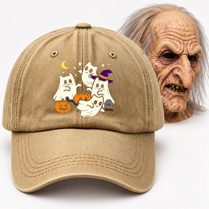 Halloween Cartoon Ghost Embroidered Cotton Baseball Cap Bowlift