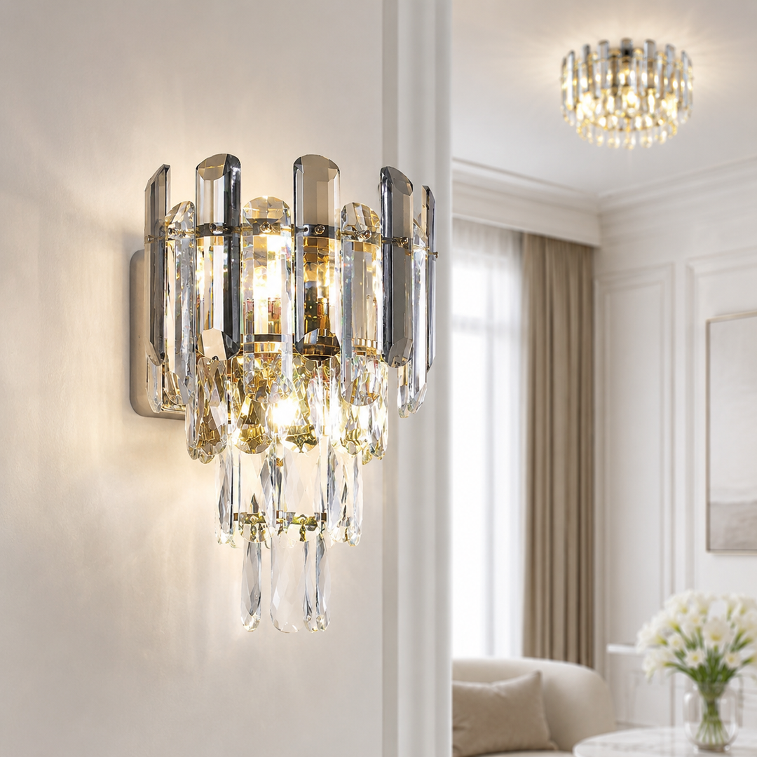 Crystal Tiered LED Wall Sconce Luxury Glass Chandelier Bowlift