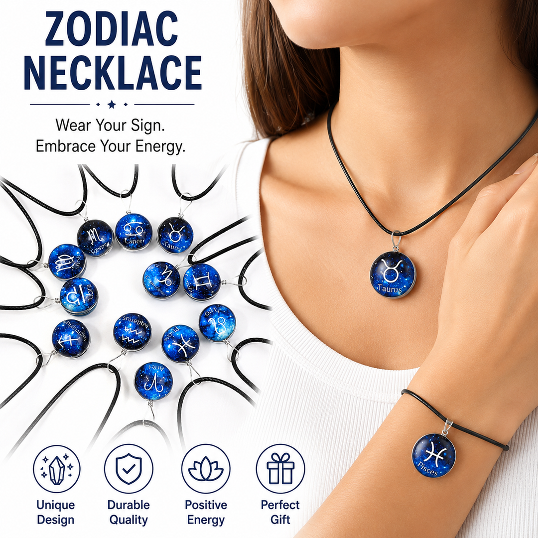 Zodiac Glass Dome Pendant Necklace on Braided Cord Bowlift