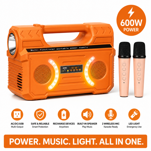 Portable Lithium LiFePO4 Power Station with Car Jump-Start, LED Spotlight and Bluetooth Speaker Bowlift