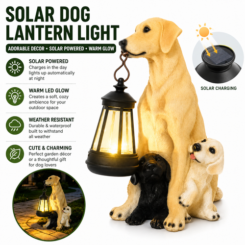 Outdoor Solar LED Lantern Boxer Dog Statue Bowlift