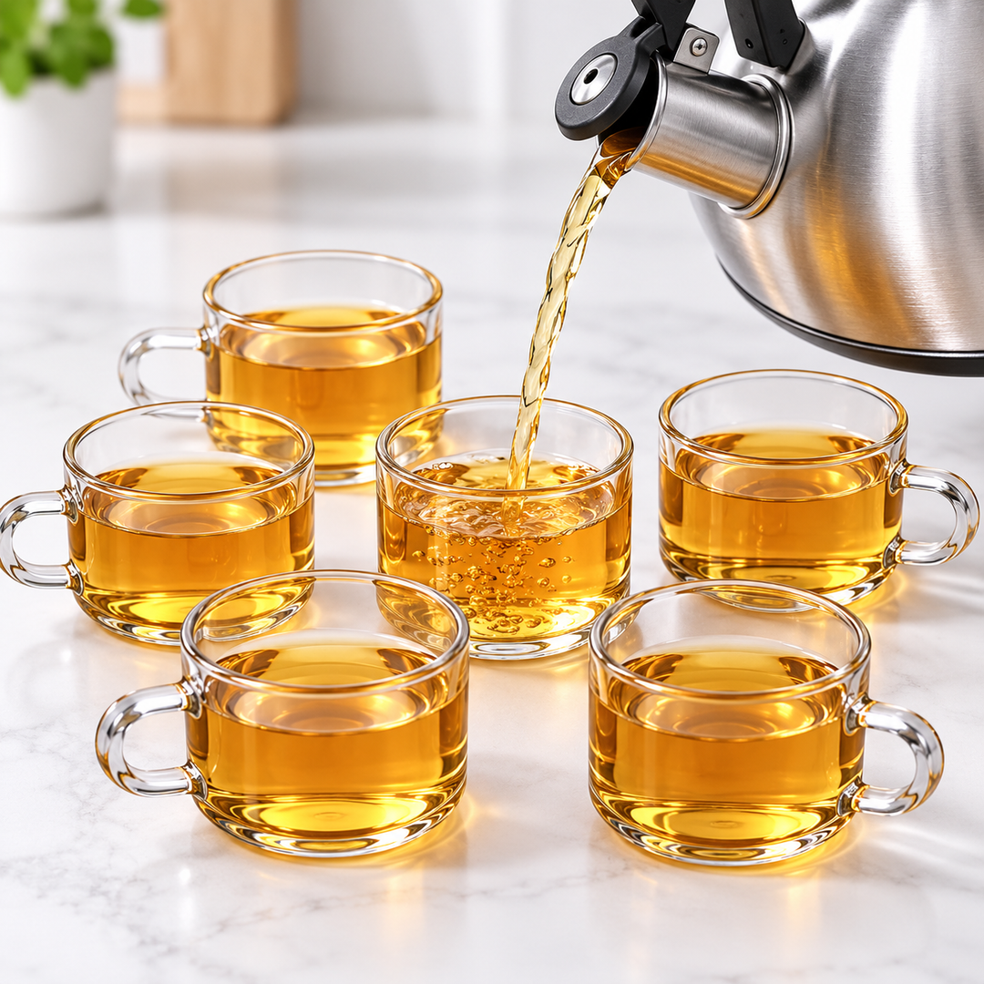 Handblown Double-Wall Glass Espresso Cups with Colored Curved Handles Set Bowlift