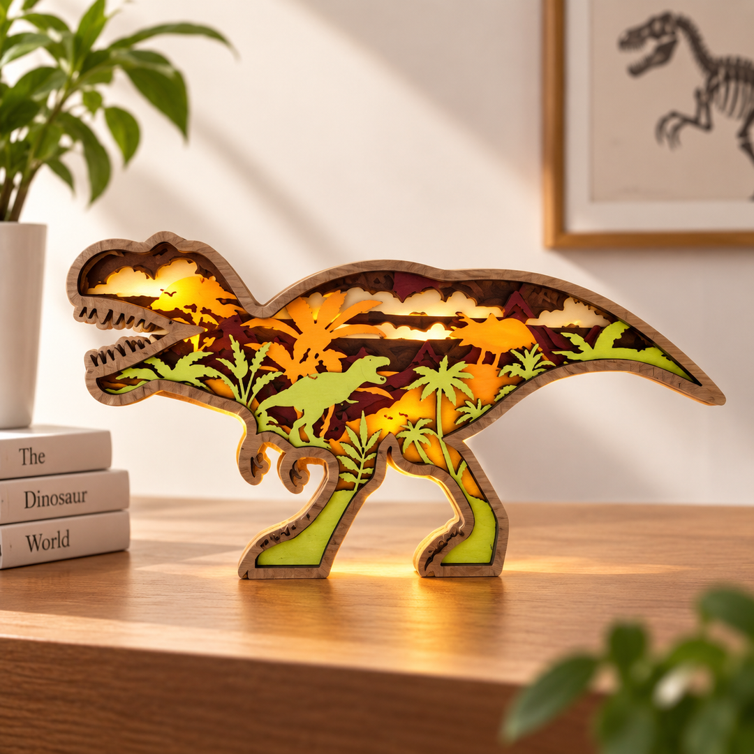 Layered Wooden Dinosaur Decorative Sculpture Bowlift