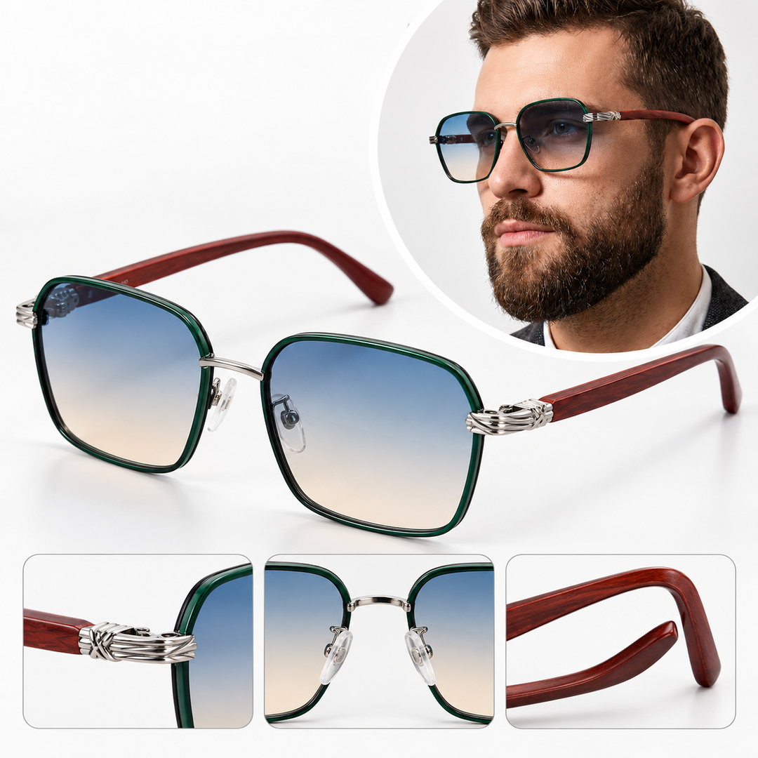 Designer Square Metal-Frame Sunglasses with Gradient Polarized Lenses Bowlift