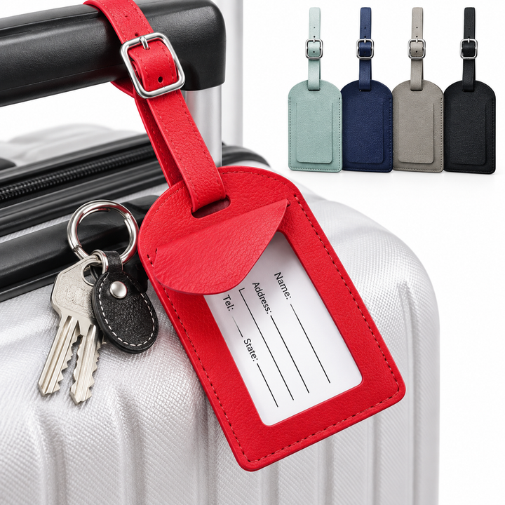 Leather Luggage Tag with Adjustable Buckle and Hidden ID Card Pocket Bowlift