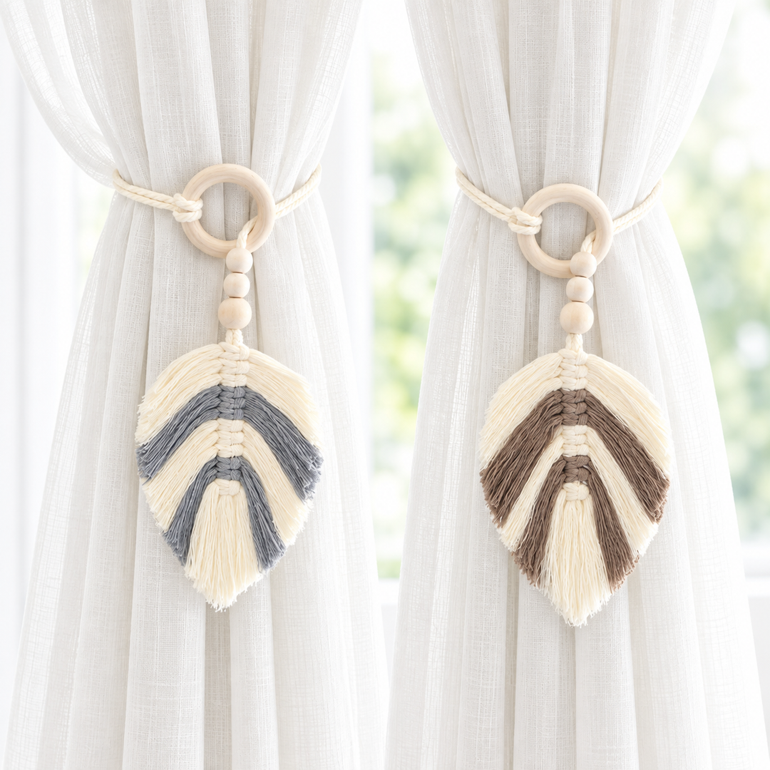 Decorative Layered Tassel Curtain Tieback with Wooden Beads and Loop Ring Bowlift