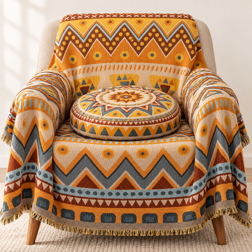 Oversized Cotton-Blend Jacquard Floral Throw Blanket with Fringed Edges Bowlift