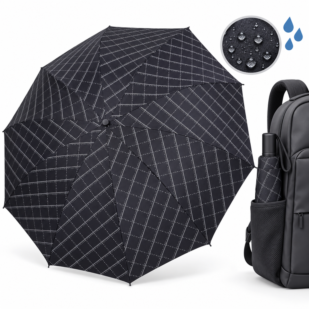 Compact Windproof Automatic Folding Umbrella with Geometric Grid Canopy Bowlift