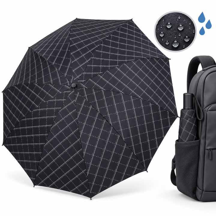 Compact Windproof Automatic Folding Umbrella with Geometric Grid Canopy Bowlift