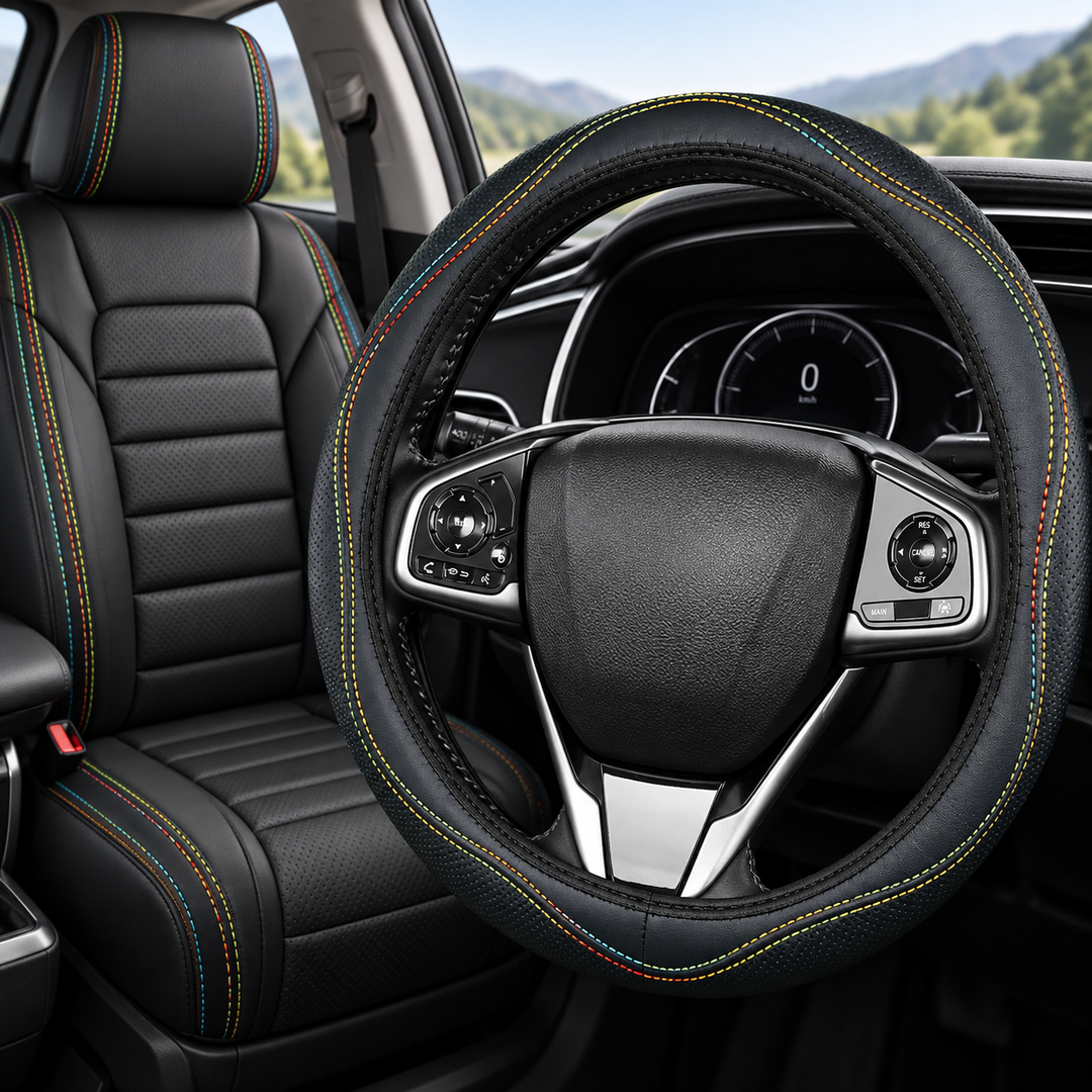Premium Perforated Leather Steering Wheel Cover with Anti-Slip Cushion Bowlift