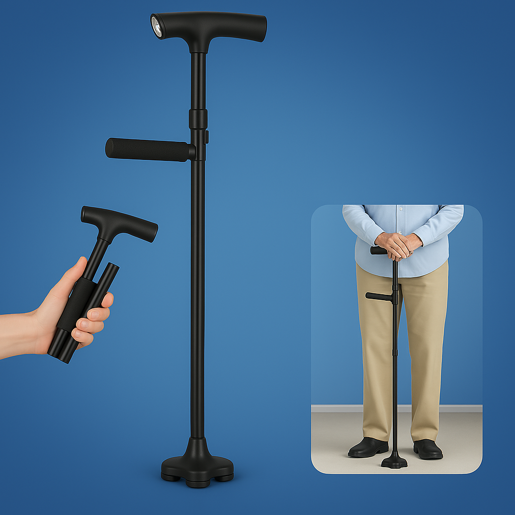 MobilityMate Folding Cane Collapsible Walking Stick | Telescopic Walking Stick - Lightweight Cane - for Seniors and Travellers Bowlift