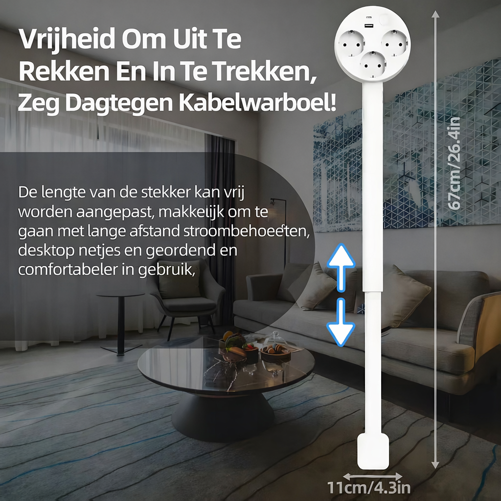 BowLift | Smart Extendable Socket with USB | 3 Sockets + Extendable Arm + 180° Swivel Arm