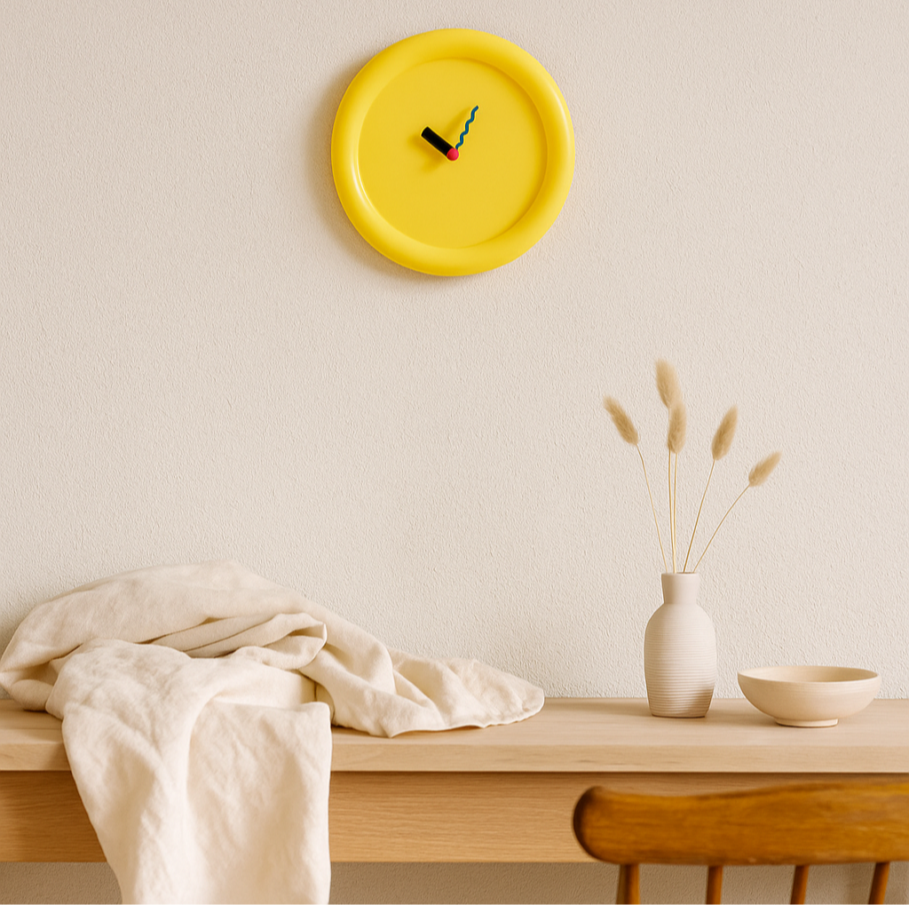 Colorful geometric wall clocks in Memphis style with bold artistic design Bowlift
