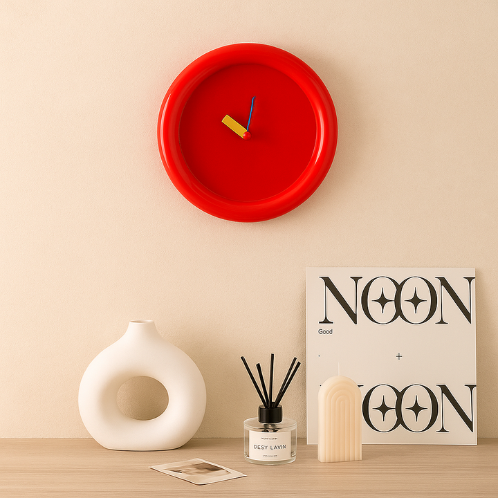 Colorful geometric wall clocks in Memphis style with bold artistic design Bowlift