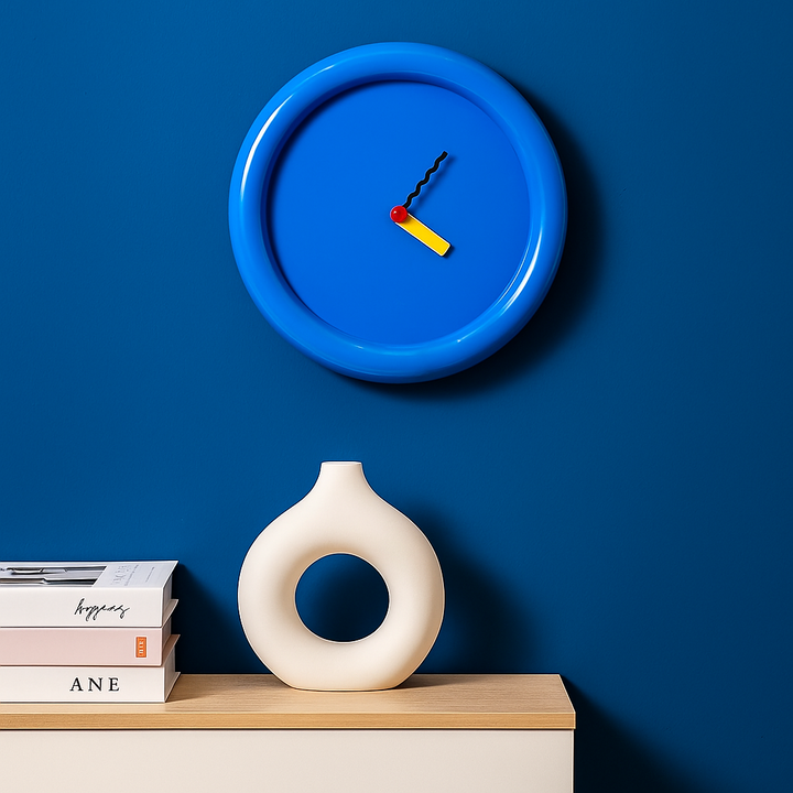 Colorful geometric wall clocks in Memphis style with bold artistic design Bowlift