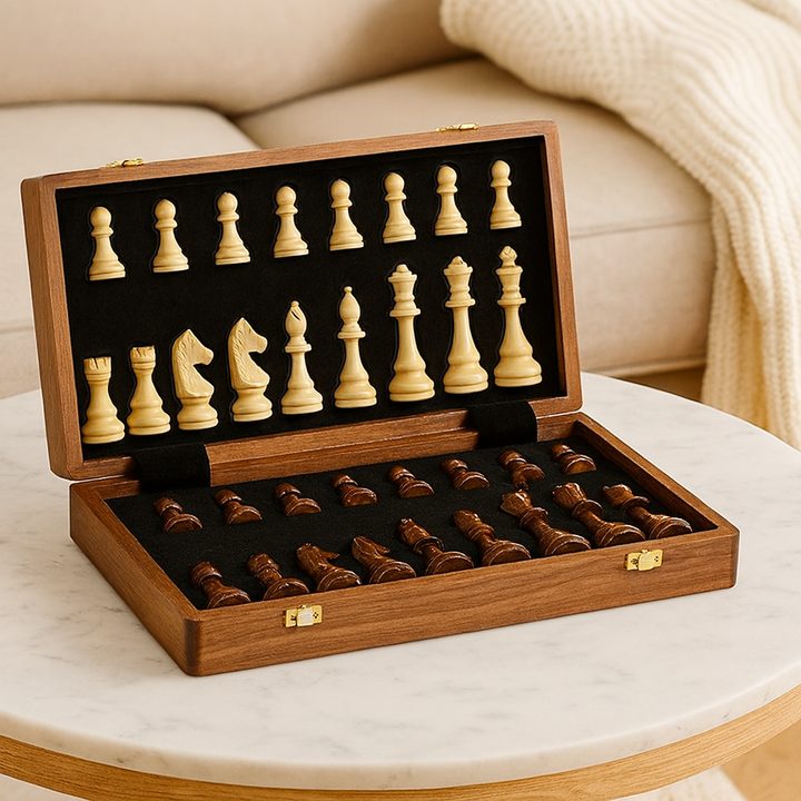 BowLift | Wooden Chess Set – Tournament Grade Folding Board with Handcrafted Pieces