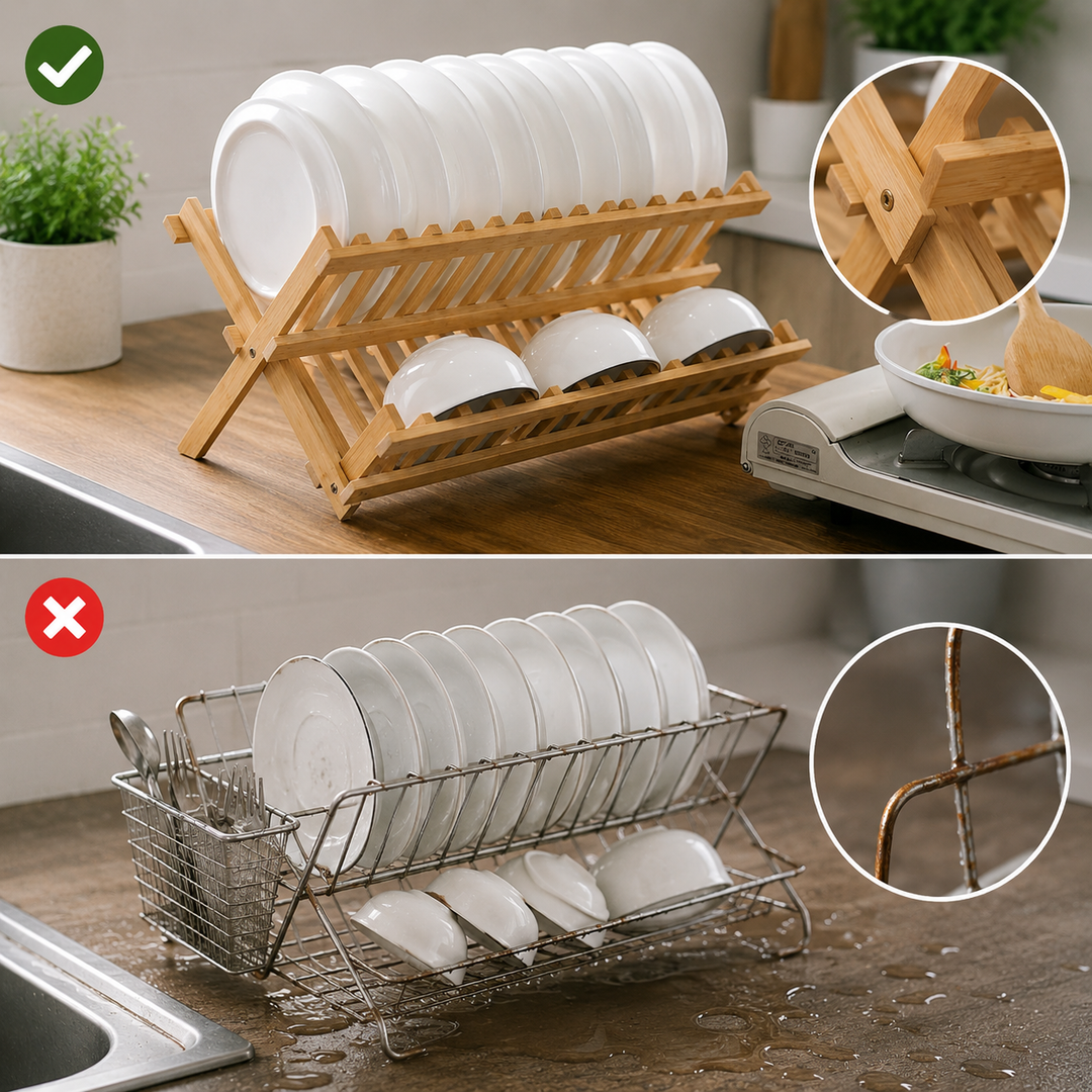 Bamboo drying rack with vertical compartments | Bowlift