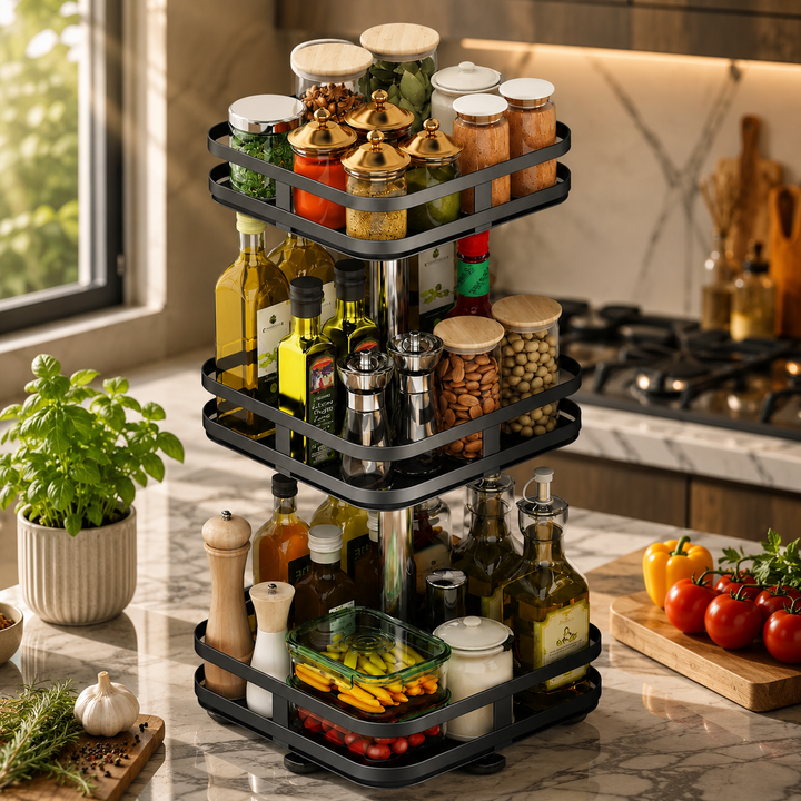 3-tier spice rack made of metal rotating | Bowlift