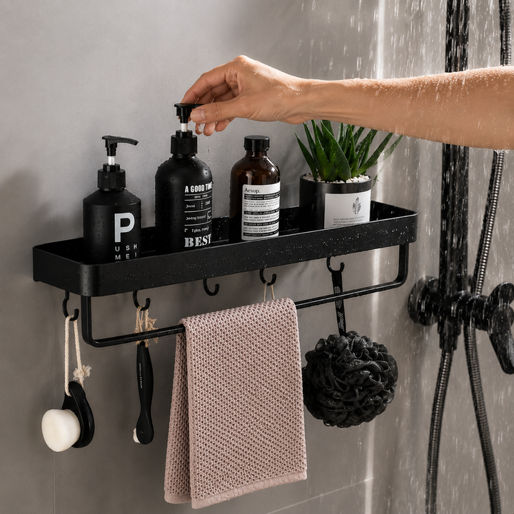Kellan Wall-mounted Bathroom Shelf Black | Bowlift