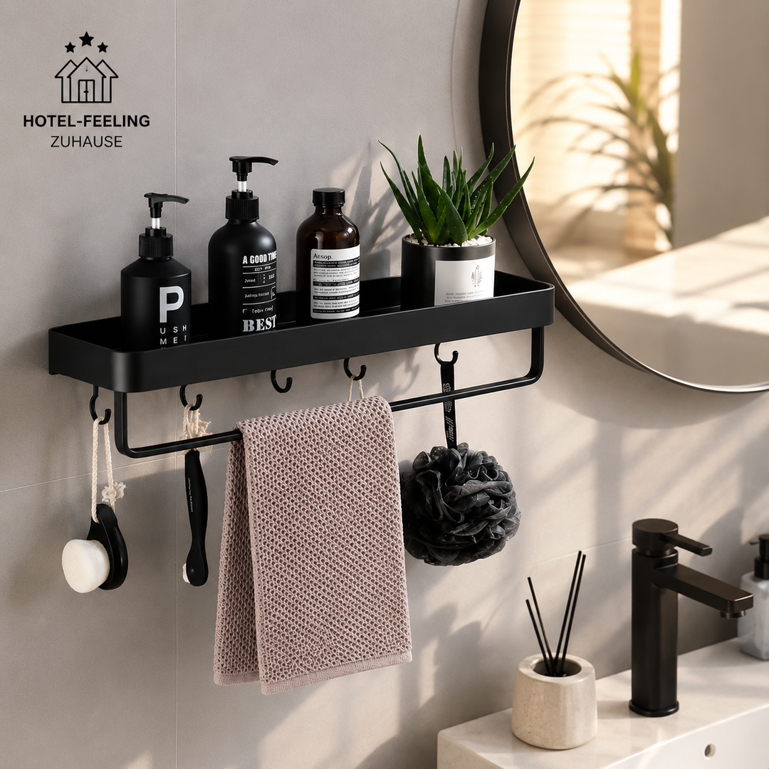 Kellan Wall-mounted Bathroom Shelf Black | Bowlift