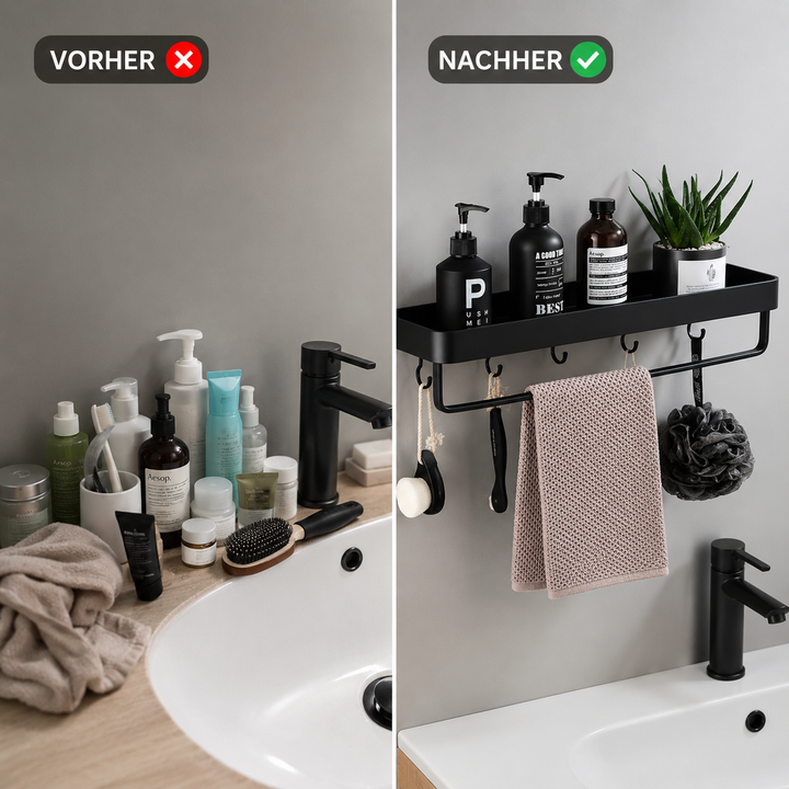 Kellan Wall-mounted Bathroom Shelf Black | Bowlift