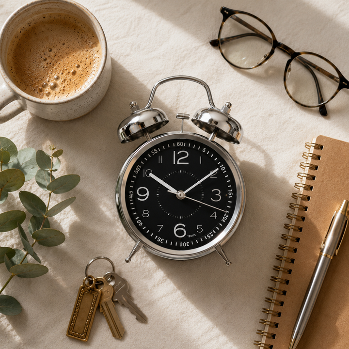 Retro Alarm Clock with Double Bell Silver Chrome | Bowlift