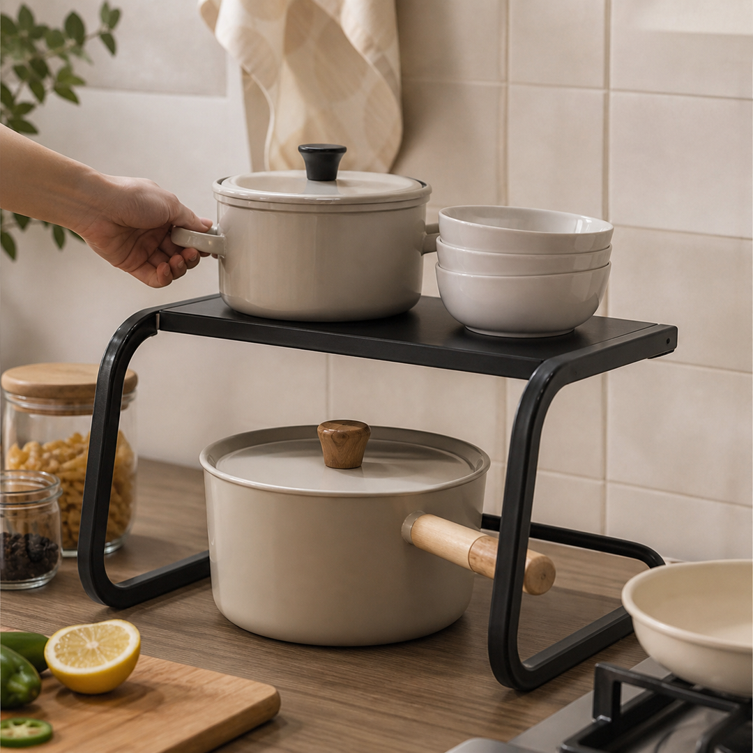 SpaceRack™ Kitchen Shelf 2 Levels Without Drilling | Bowlift