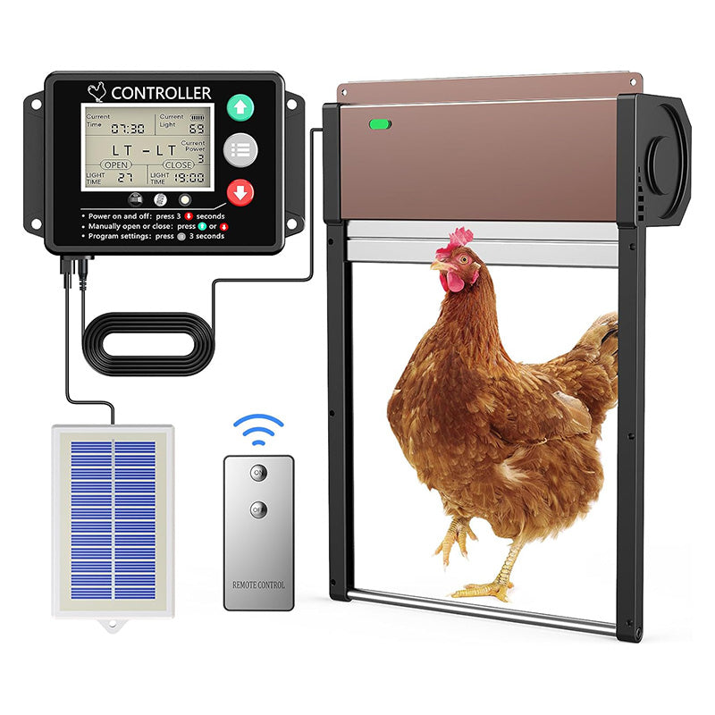 BowLift | LCD Display Solar Auto Chicken Coop Door Opener with Intelligent Anti-Pinch Induction Timer & Light Sensor Modes for Safe and Convenient Chicken Keeping