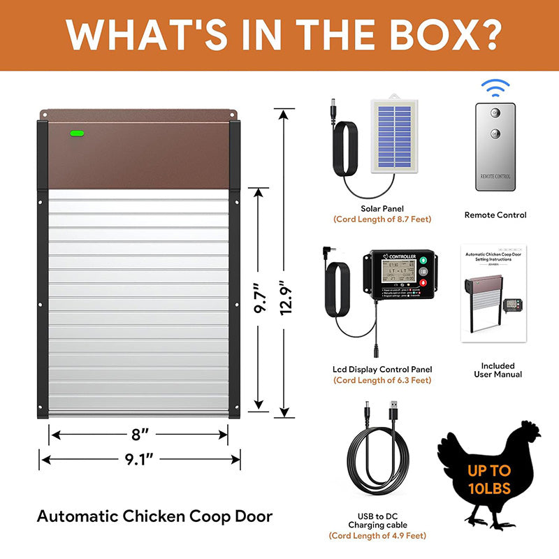 BowLift | LCD Display Solar Auto Chicken Coop Door Opener with Intelligent Anti-Pinch Induction Timer & Light Sensor Modes for Safe and Convenient Chicken Keeping