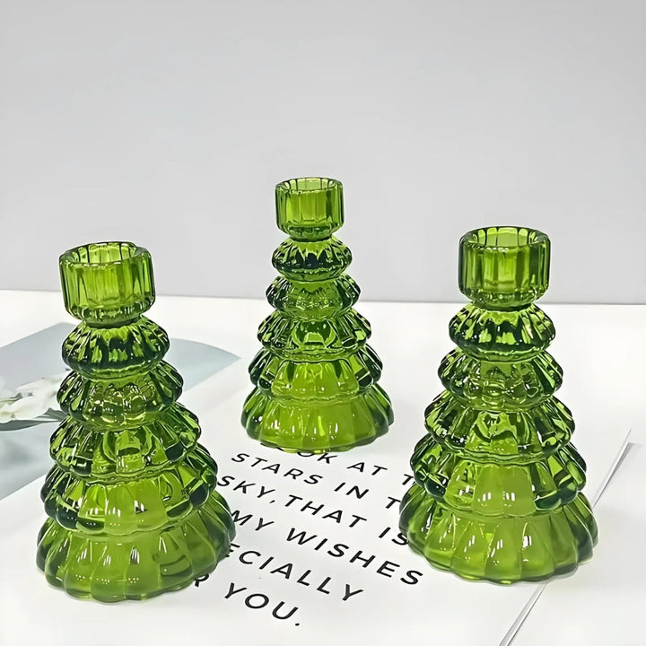 BowLift | LumiTree Glass Candle Holder Set – 3-piece Tree-shaped Table Decoration